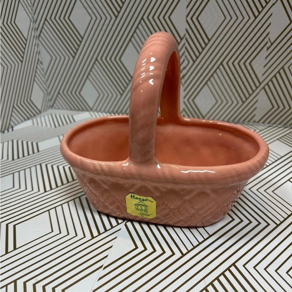 Vintage Haeger Pottery Basket Weave Pink Planter